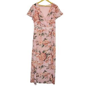 Urban Girl Women Floral Chiffon Babydoll Maxi Dress Size 1X Pink Sheer Fairy Y2K